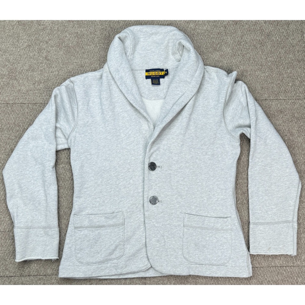 Ralph Lauren Rugby 2004 Vtg Men's Gray Shawl Neck 2 Button Cardigan Size M